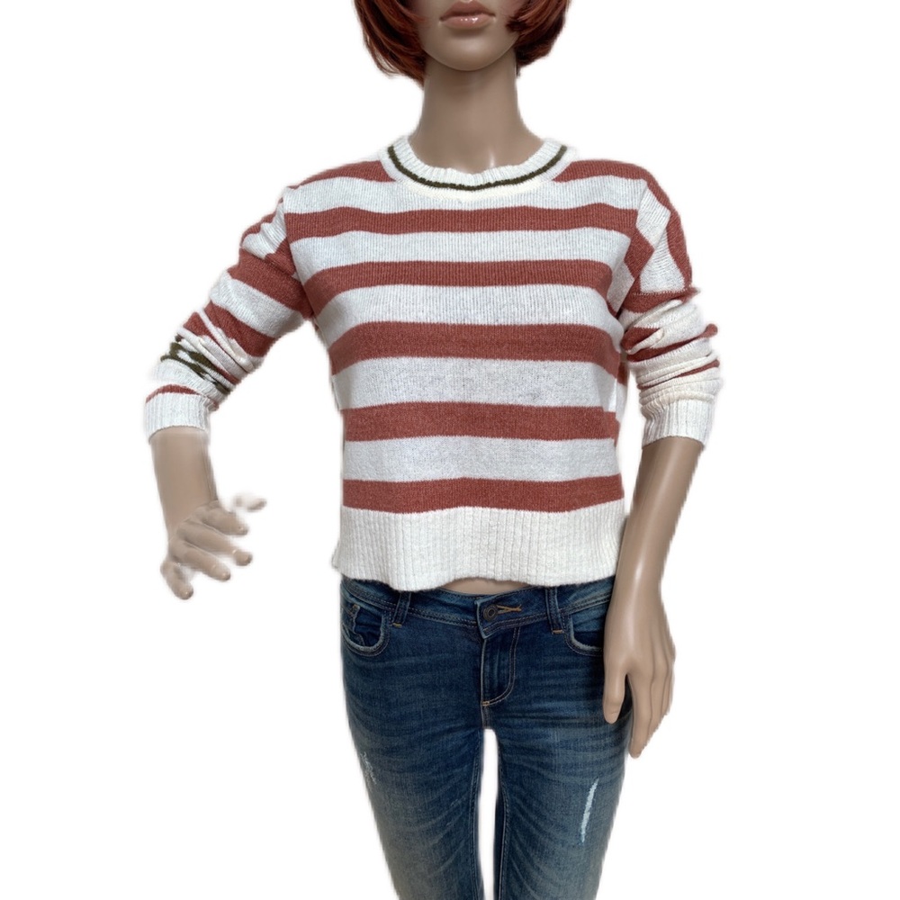 Striped cropped crew neck sweater S